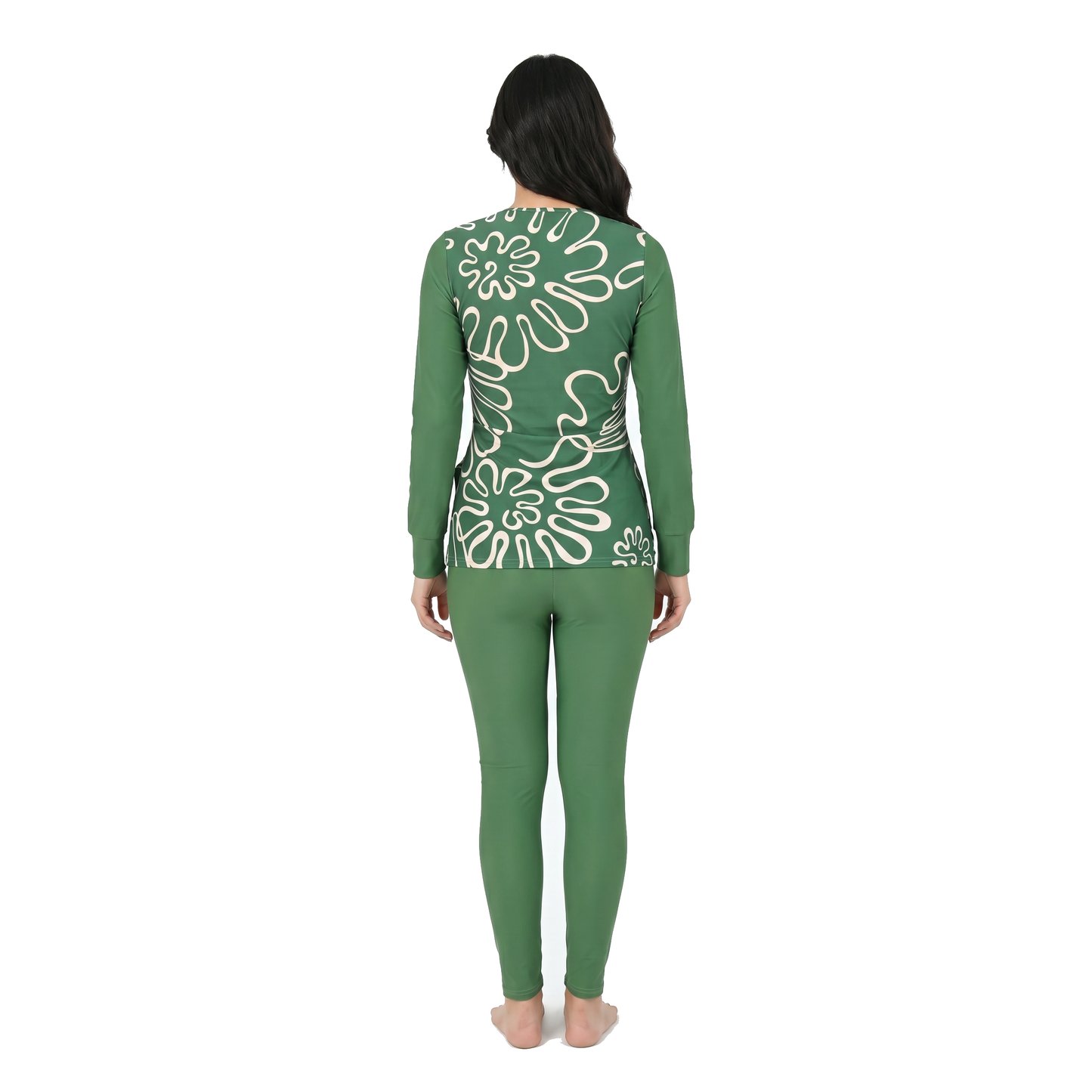 Aerobird Burkini Full Set For Women, Green Print&Green