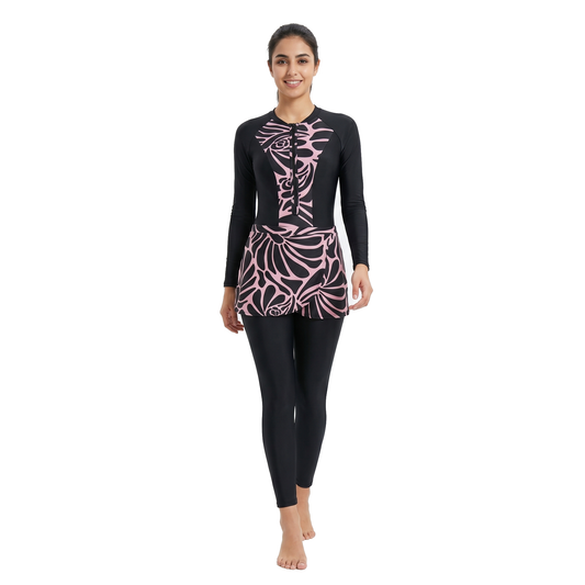Aerobird Burkini Full Set For Women, Black Print&Black