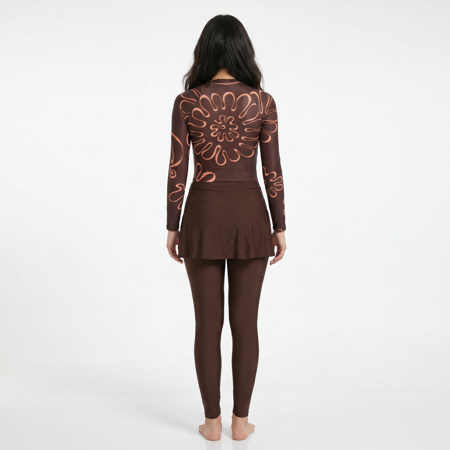 Aerobird Burkini Full Set For Women, Brown Print&Brown