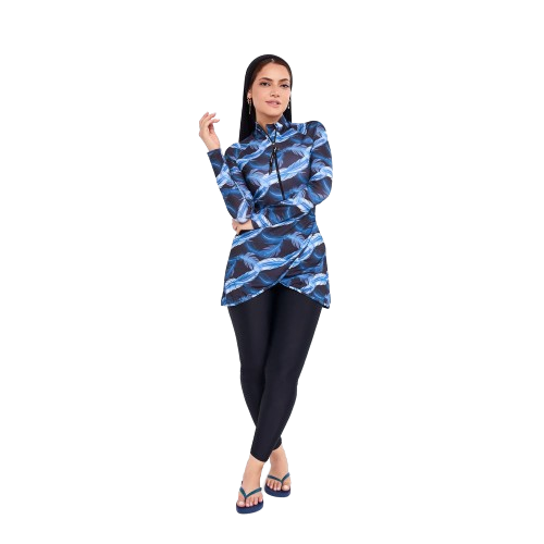 Aerobird Fadila Swimsuit with Pants For Women, Black & Navy - 2 Pieces