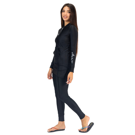 AEROBIRD MALIKA HOODED LONG SLEEVES TOP FOR WOMEN, BLACK