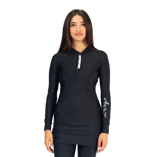 AEROBIRD MALIKA HOODED LONG SLEEVES TOP FOR WOMEN, BLACK