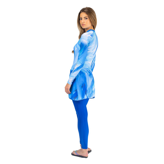 AEROBIRD MARINA  SWIMSUIT LONG SLEEVES TOP WITH SKIRT FOR WOMEN, BLUE&TURQUOISE