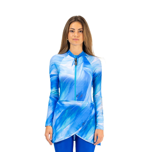 AEROBIRD MARINA  SWIMSUIT LONG SLEEVES TOP WITH SKIRT FOR WOMEN, BLUE&TURQUOISE