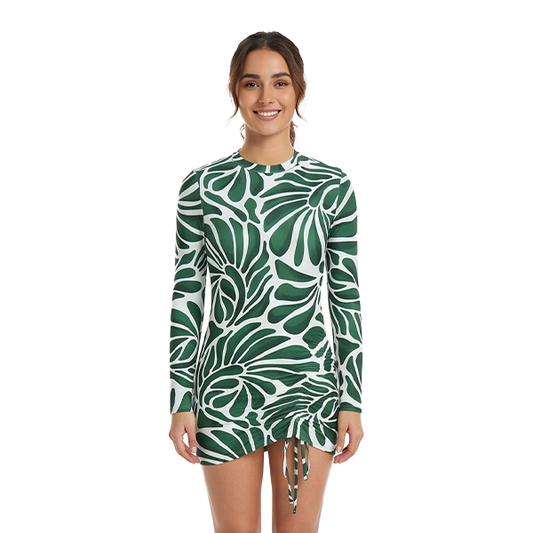 Aerobird Long Sleeves Top For Women, Green Print
