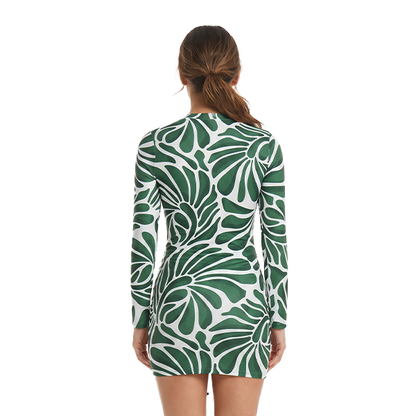 Aerobird Long Sleeves Top For Women, Green Print