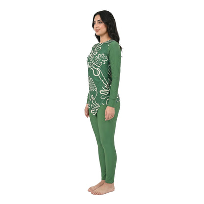 Aerobird Burkini Full Set For Women, Green Print&Green