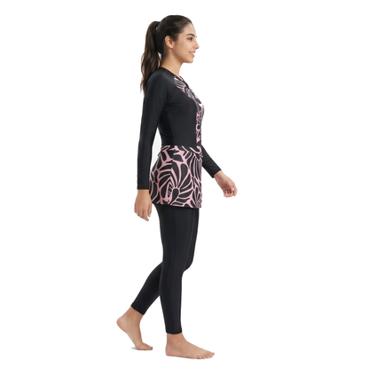 Aerobird Burkini Full Set For Women, Black Print&Black