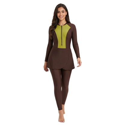 Aerobird Burkini Full Set For Women, Yellow&Green&Brown
