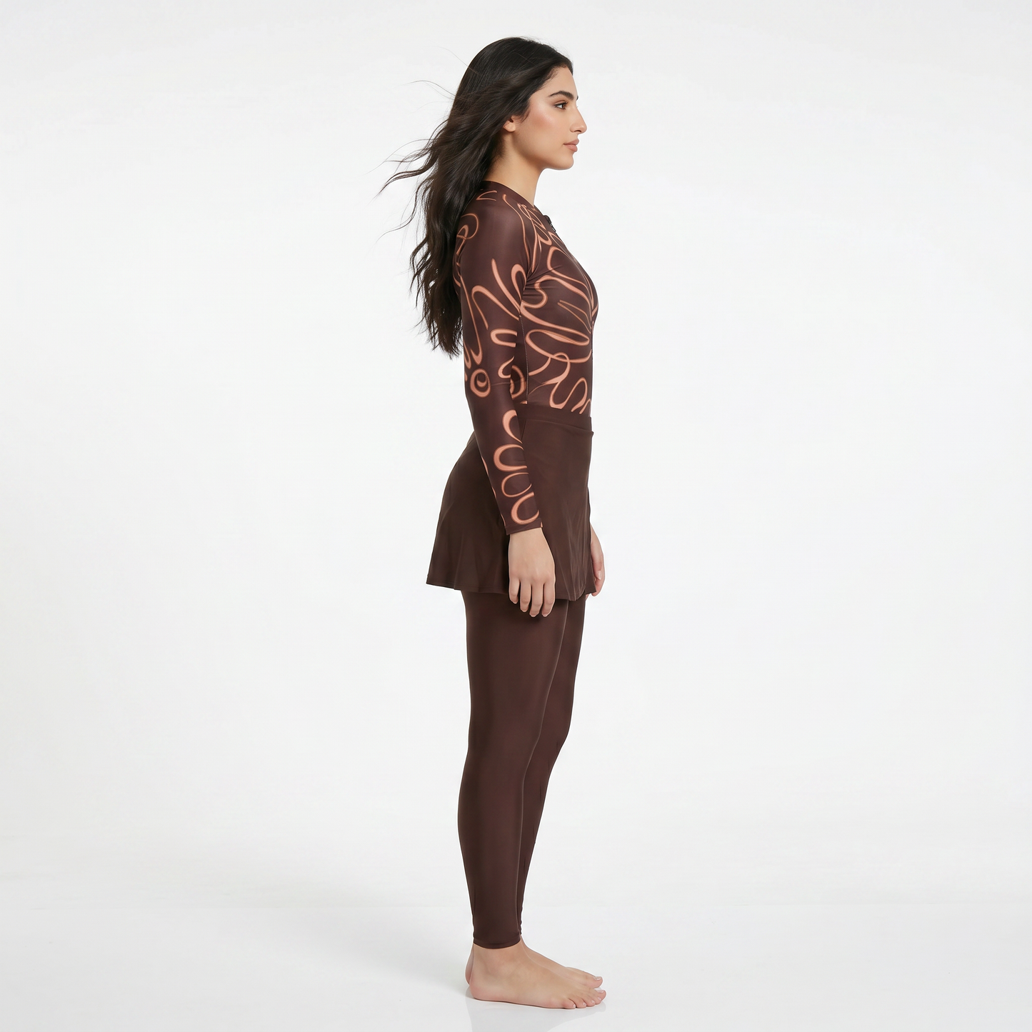 Aerobird Burkini Full Set For Women, Brown Print&Brown