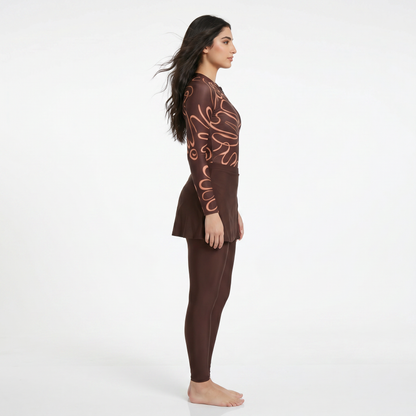 Aerobird Burkini Full Set For Women, Brown Print&Brown