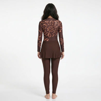 Aerobird Burkini Full Set For Women, Brown Print&Brown