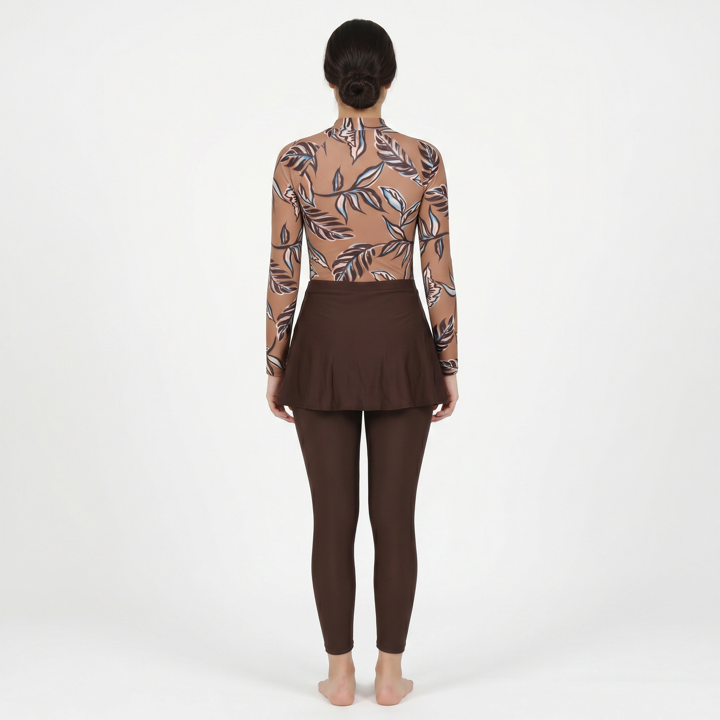 Aerobird Burkini Full Set For Women, Yellow Print&Brown