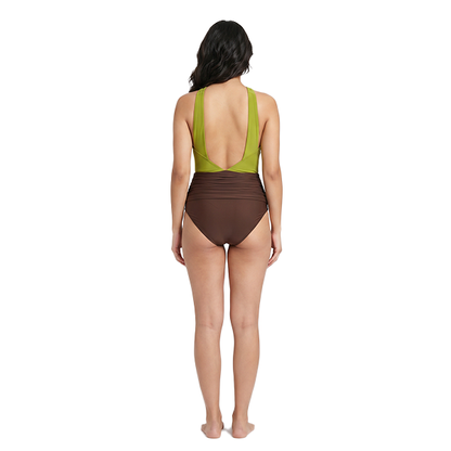 Aerobird One Piece For Women, Yellow Green&Brown