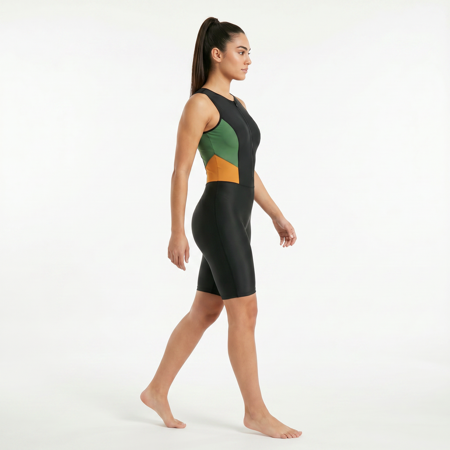 Aerobird One Piece Half Short(Cut) For Women, Black&Green&Yellow