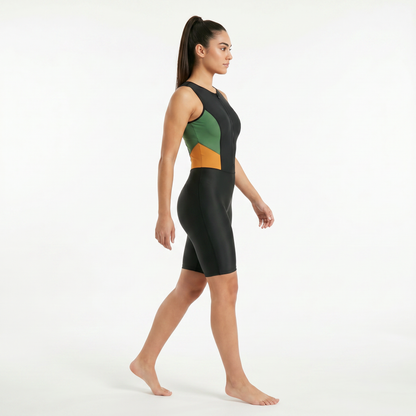 Aerobird One Piece Half Short(Cut) For Women, Black&Green&Yellow